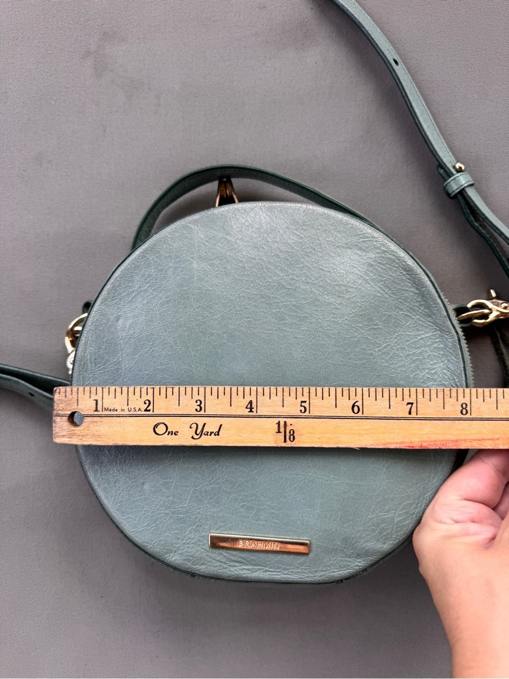 Brahmin Lane Circle Crossbody Bag Sage Green Leather Round Tassel Top Handle - Picture 8 of 16